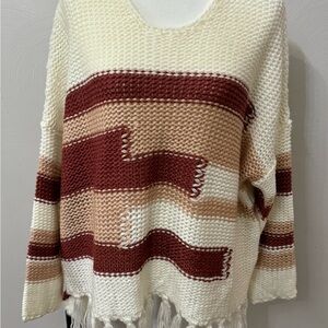 Striped Knit Sweater - Cream, Brown, and Tan